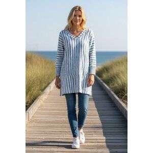 Soft Surroundings Tunic XS Blue Striped Beach Casual Cottage Coastal Chic Boho